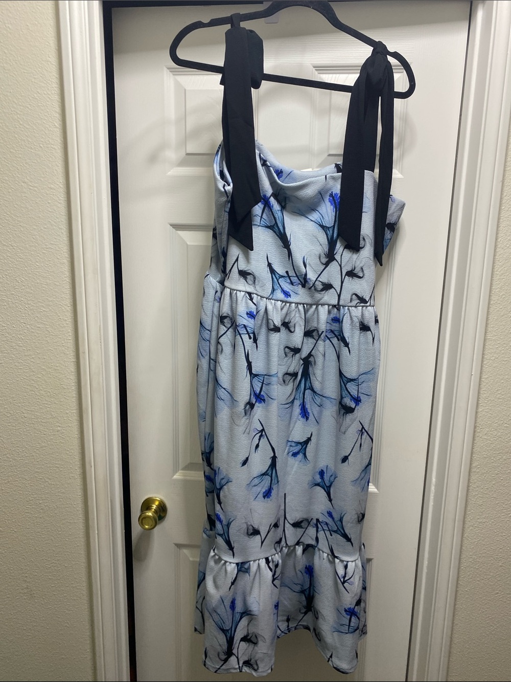 Blue Floral Tie-Shoulder Midi Dress
